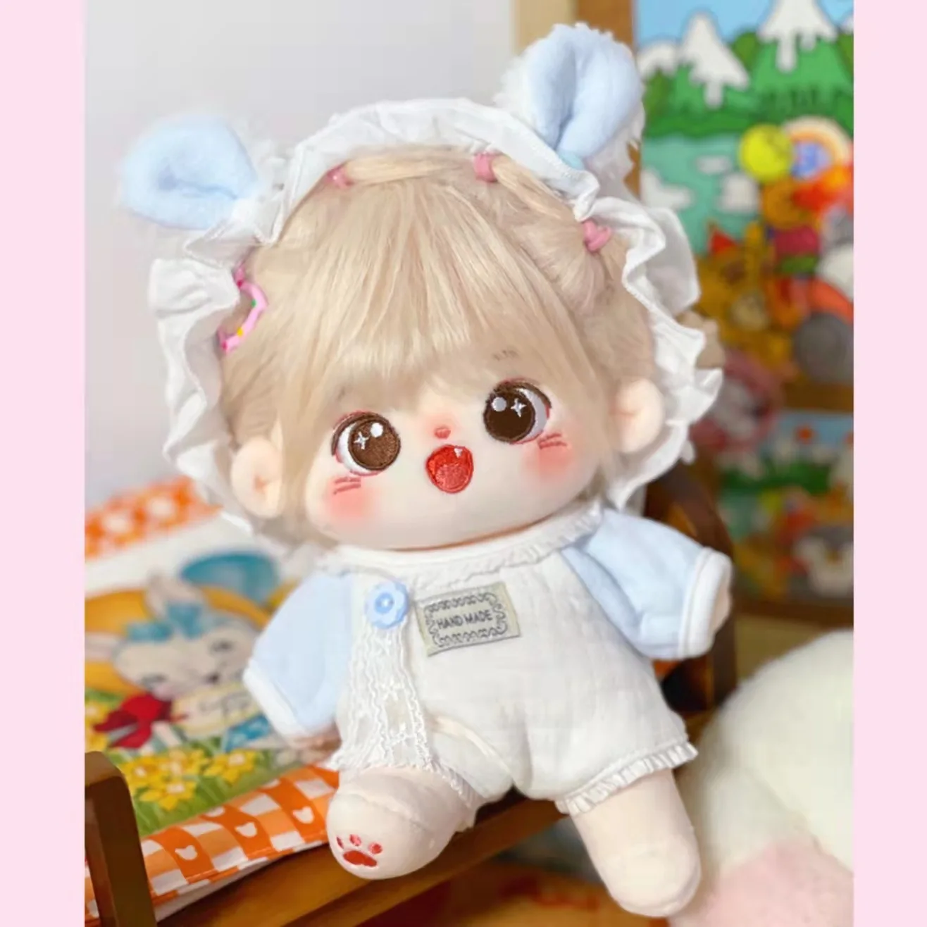 Handmade 10/15/20cm 2pc Doll Clothes Cute Jumpsuit Rabbit Headband Kpop Plush Dolls Outfit Toys Baby Doll's Accessories Cos Suit