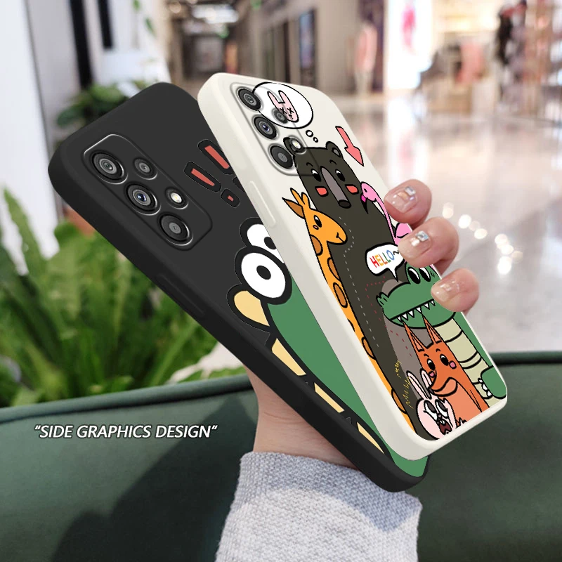 

Cartoon Little Monster Phone Case For Samsung Galaxy A73 A53 A33 A52 A32 A22 A71 A51 A21S A03S A50 5G Liquid Rope Cover