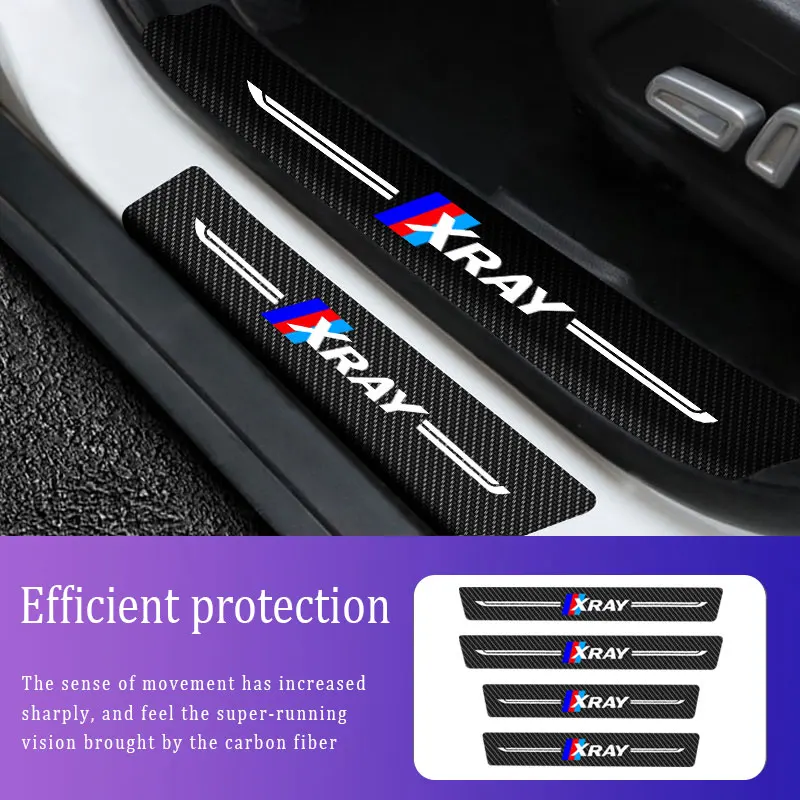 

4Pieces/Set Car Door Sticker For Lada Xray Logo Styling Threshold Strip Auto Carbon Fiber Scratch Resistant Decals Accessories