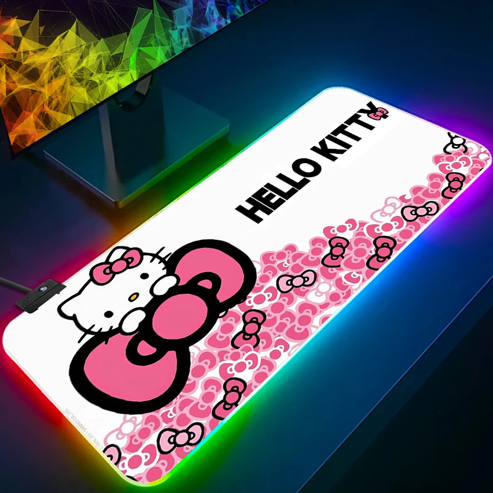 Симпатичный Kawaii Hello Kitty RGB Pc геймерский коврик для клавиатуры и мыши светодиодный