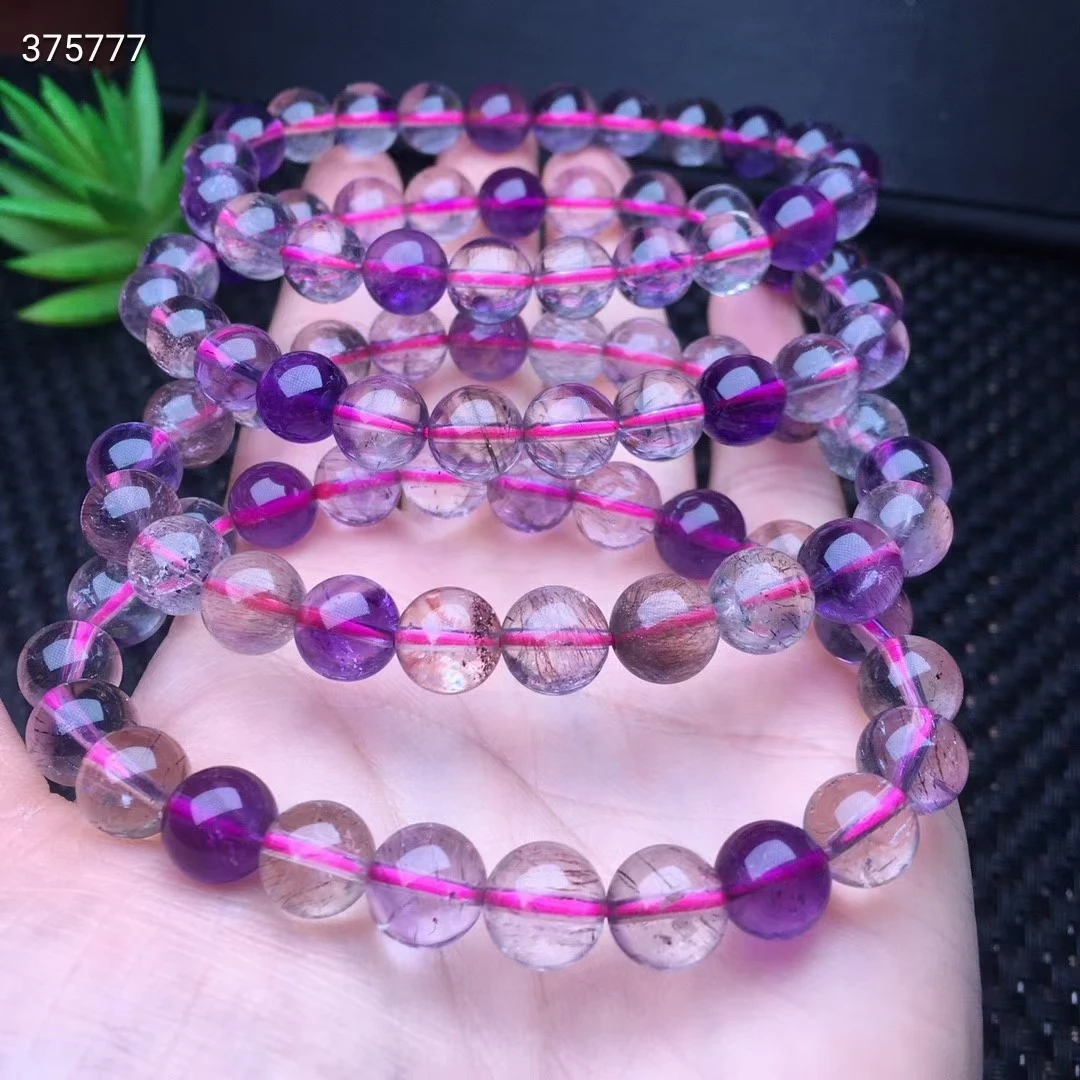 

Natural Super Seven 7 Purple Rutilated Rutilated Quartz Bracelet Clear Round Beads 7mm 8mm 9mm Women Men Jewelry Fashion AAAAA