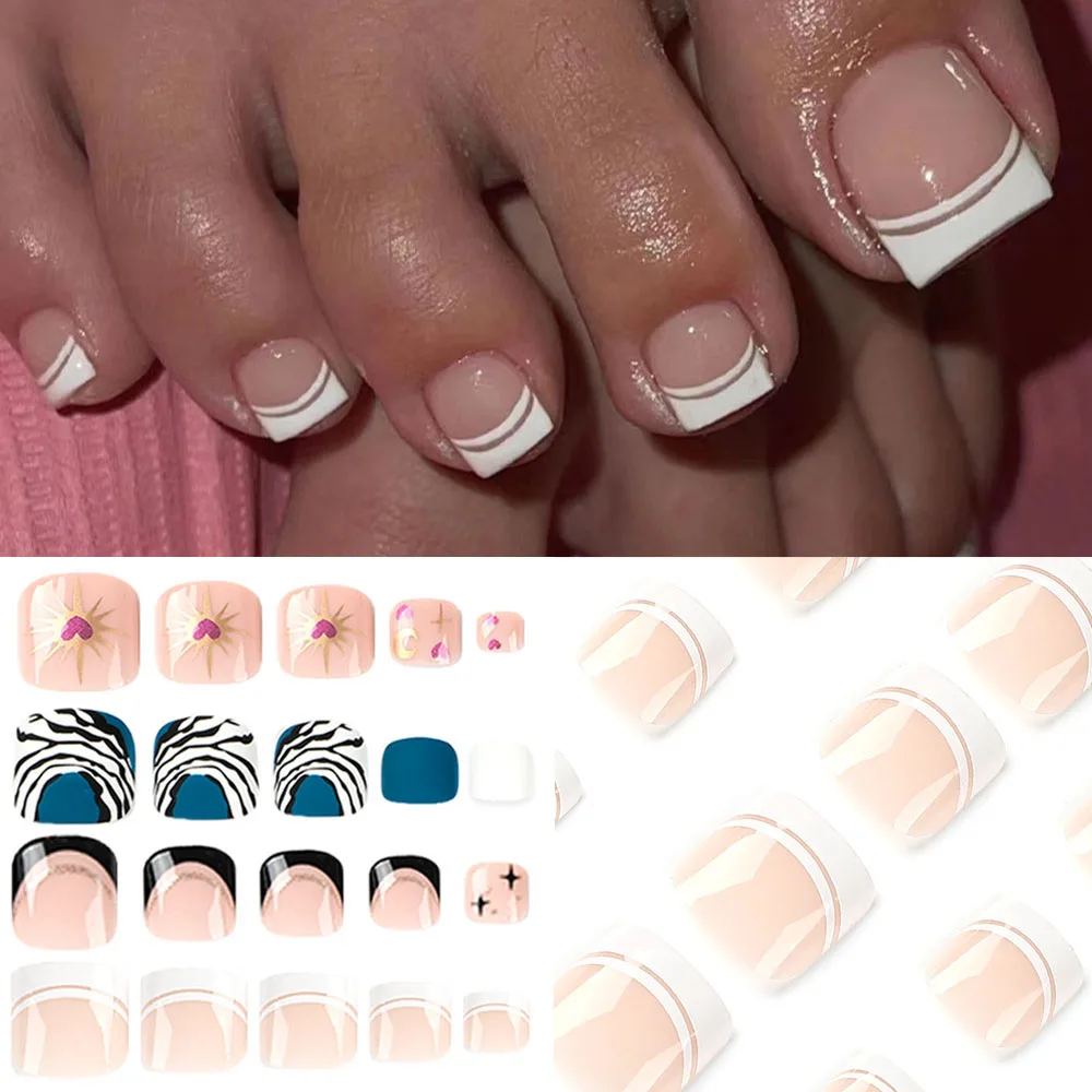 

Short Nail Toenail Patches Square Fake Toe Nail False Full Cover Acrylic Nail Art Press On Nails Artificial Rhinestones Wearable