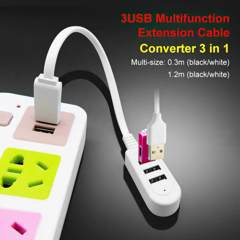 

1.2M USB Cable Extension Charger Line HubSplitter 3 USB HUB Charging Cable Fast Charge USB Extension Converter Docking Stations