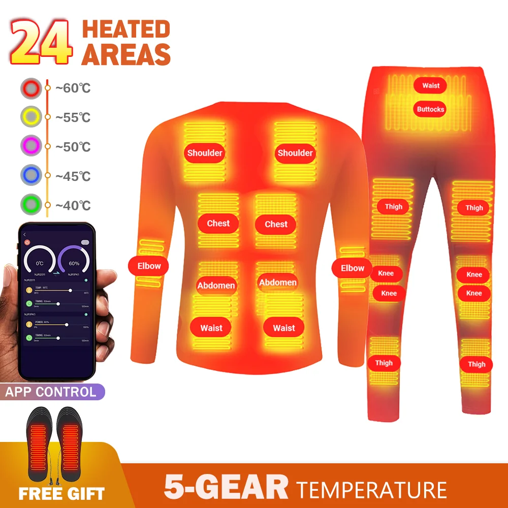 

Women's Heated Jacket Thermal Underwear USB Battery Winter Powered Smart Phone APP Control Temperature TopsThermal Clothing