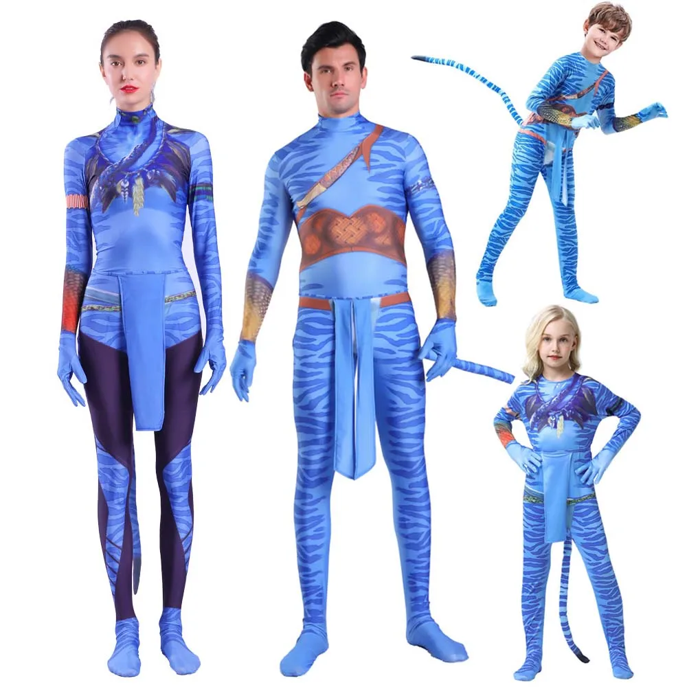 

Avatar 2 Costume Cosplay Bodysuit Jake Sully Neytiri Jumpsuits Halloween Party Kid Adult Costumes Props