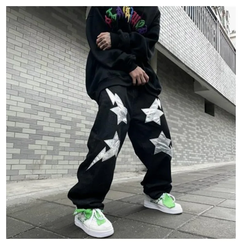 Jeans With Print Star Vintage Men Trendyol Denim Trousers Baggy Black Y2k Jean Hip Hop FASHION Streetwear Man Pants Men's