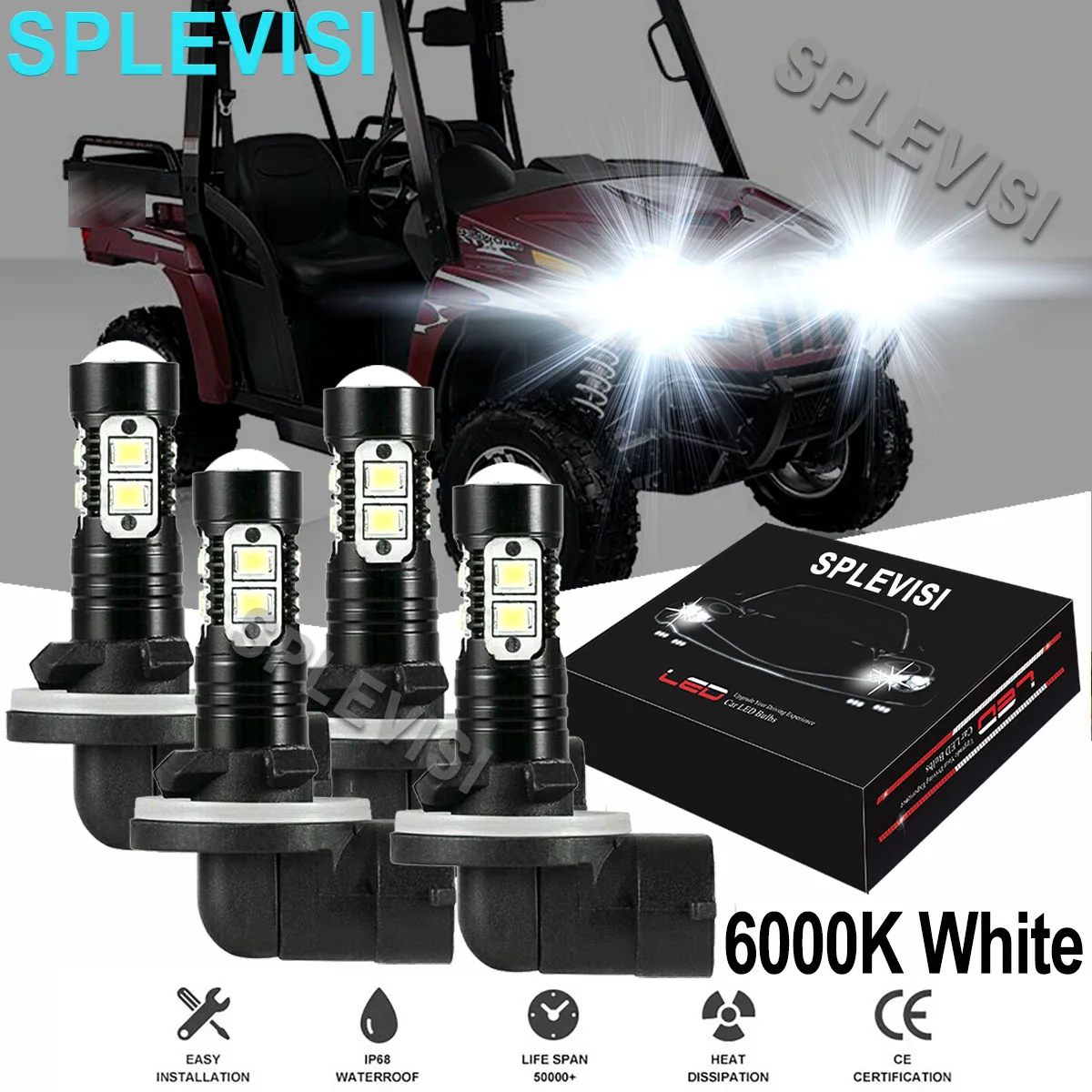 4PCS 6000K Bright White  50W LED Headlight Bulbs Kit For ARCTIC CAT PROWLER 1000 HDX 500 700