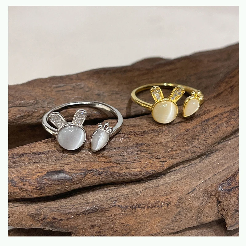 

New hot silver color cute rabbit opal fashion women's open ring jewelry gift free shipping JZ247