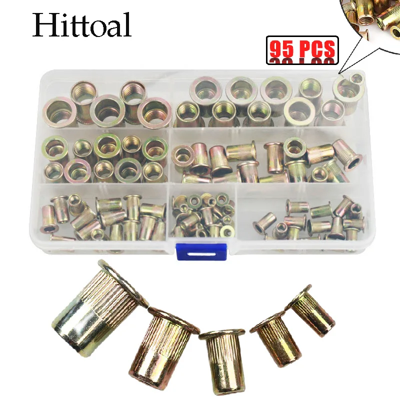 

95 шт., гайка с плоской головкой, вертикальная резьба, Цветная оцинкованная заклепка M3M4 M M6 M8 M10 M12, заклепочная гайка, нержавеющие вставки, ...