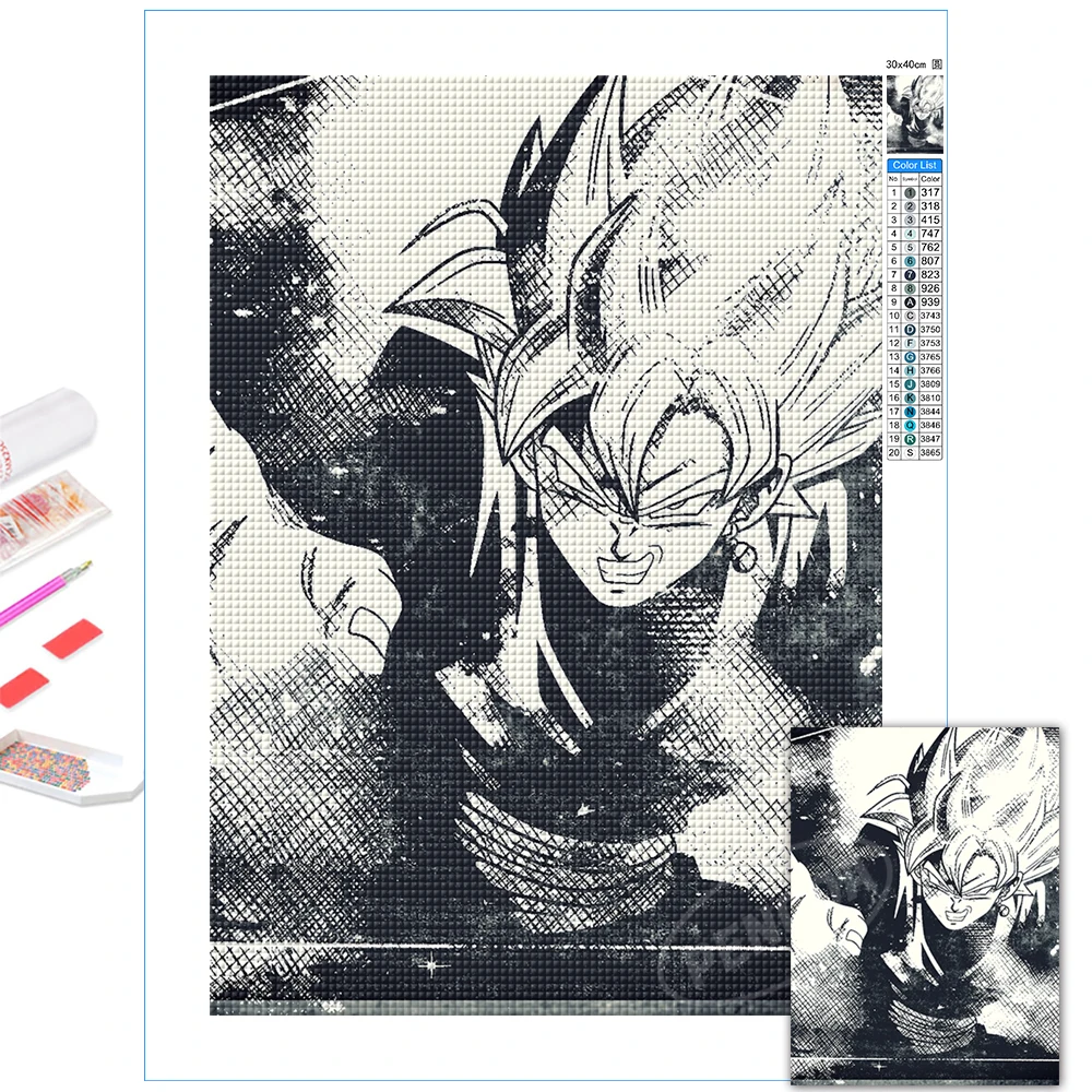 

Diamond Anime Painting Dragon Ball Wall Art Cross Stitch Picture 5D Embroidery Mosaic Black Goku Handmade Home Decoration Gift