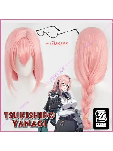 ZZZ Tsukishiro Yanagi Косплей Парик Zenless Zone Zero Длинные Мягкие Розовые Волосы Черные Очки Женщины Интеллектуальный Вигляд Cos Опора Ролевые Игры