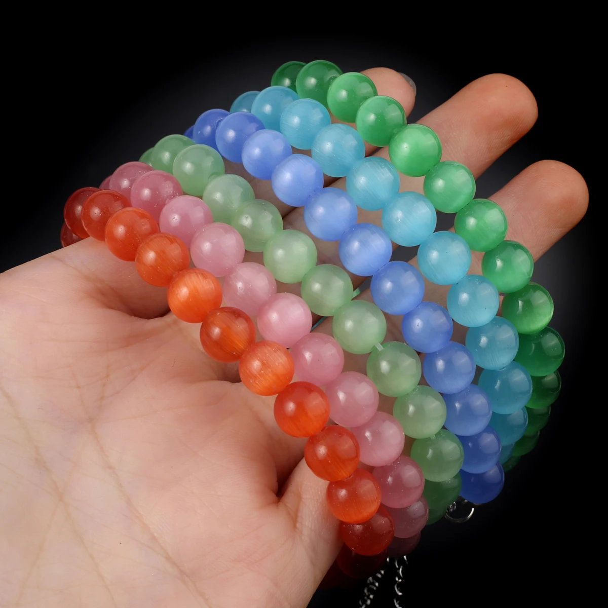 

Colorful Natural Stone Opal Round Beaded Red Blue Yellow Bracelet 8mm Long 18+5cm Charm Jewelry Accessories Gift for Women