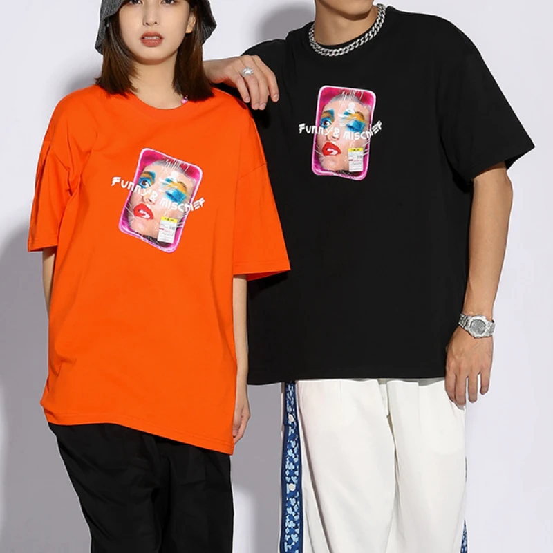 

Футболка мужская с коротким рукавом, уличная Свободная рубашка с принтом в стиле ретро, с круглым вырезом, в стиле хип-хоп