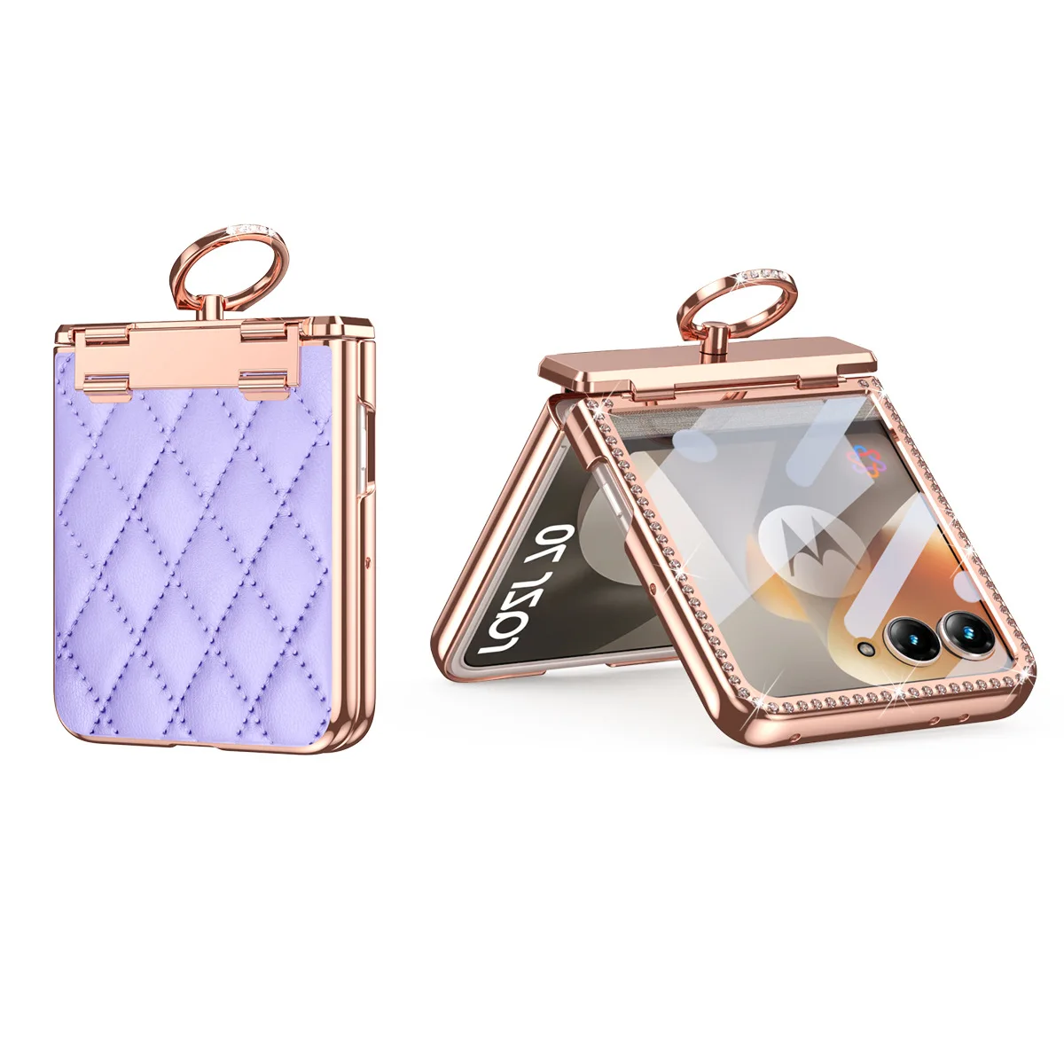 Фото Чехол для Motorola Razr 70 60 50 Ultra Plus с блестками, гальваническим покрытием, кольцом, защитой шарнира и зеркальной пленкой, полностью закрывающий корпус №5