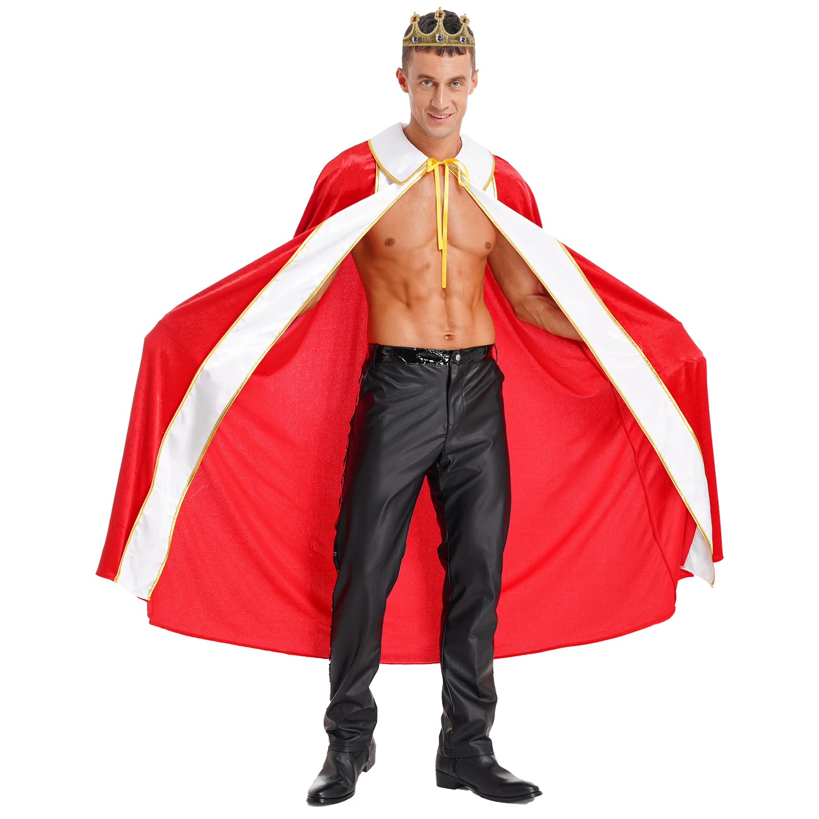 

Adult Halloween Velvet Cloak Cape King Cosplay Costume Lace-up Cape+Crown Set Women Mens Fancy Dress Ball Stage Performance Coat