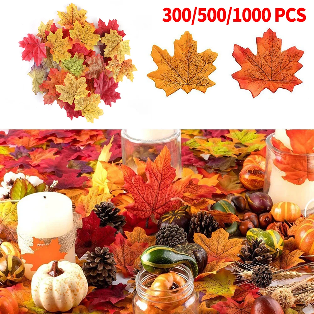 

300/500/1000Pcs Artificial Autumn Maple Leaves Mixed Colored Fake Autumn Leaves Craft Christmas Wedding Party Room Decor