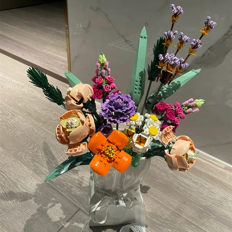 

Flower Bouquets Bricks Fit 10280 Brick Succulents Potted Building Blocks Romantic Kit Assembly Home Decor Toys For Girl Adults
