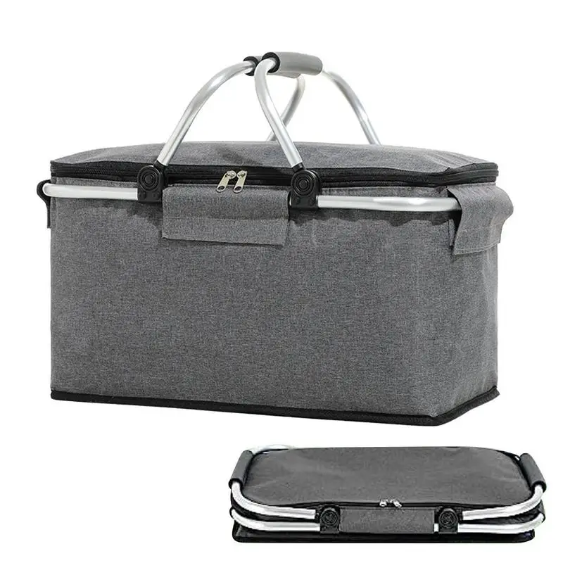 

Изолированная Корзина для пикника, вместительная сумка-холодильник для походов, герметичная, для продуктов, с ручкой, с крышкой, для барбекю, пляжа, кемпинга