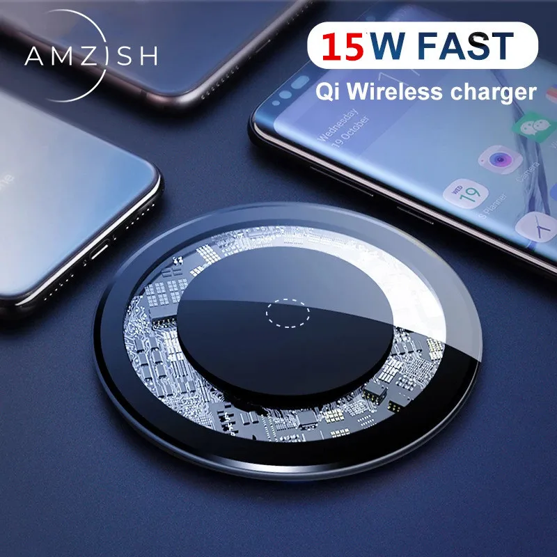 15W transparent Fast Wireless Charger For iPhone 12 13 XS XR 8 Qi Fast Charging Pad for Samsung Xiaomi Huawei Fast Charger