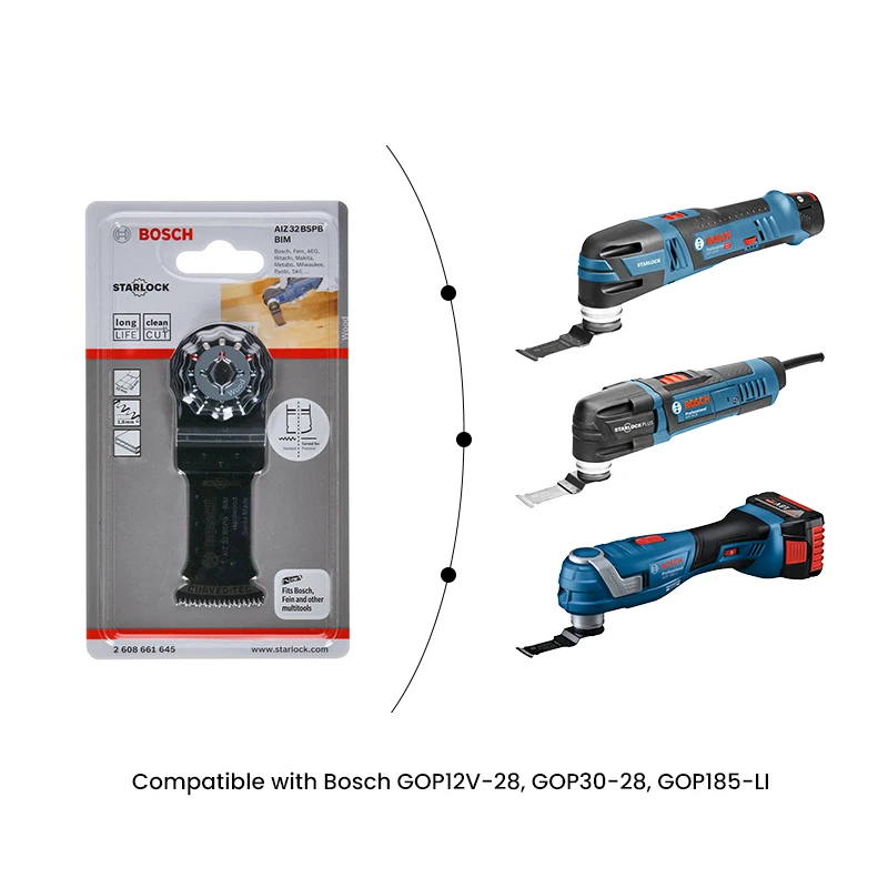Фото Осциллирующее пильное полотно Bosch Starlock AIZ 32 BSPB BIM для погружной пилы, для твердых пород дерева, для мультитула, для GOP12V-28 GOP185-Li №1