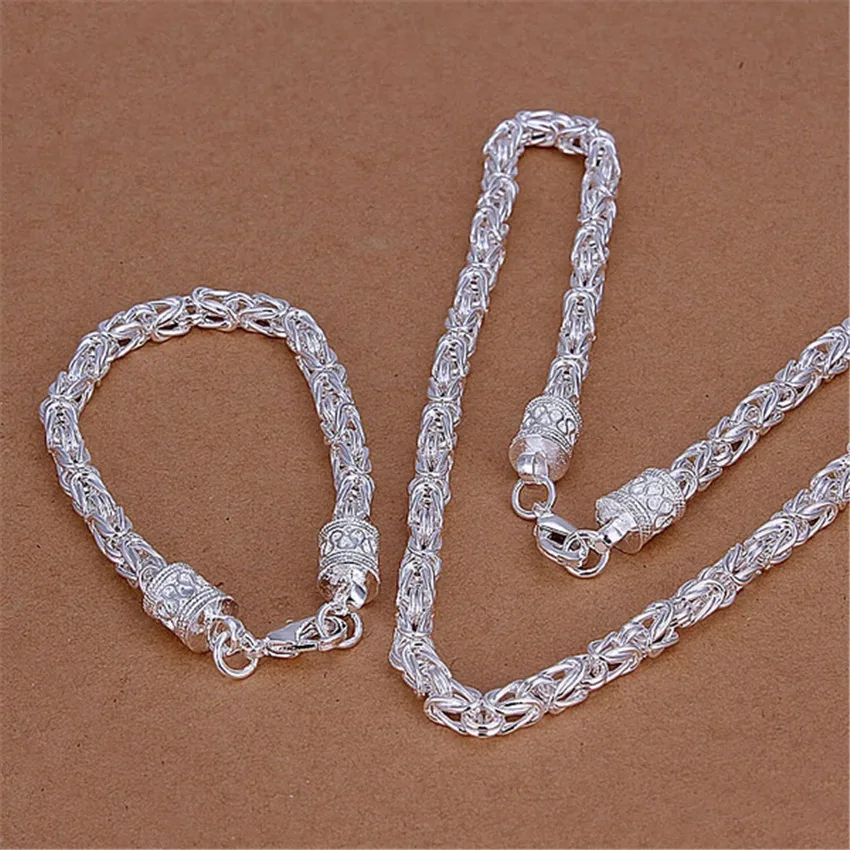 

Charm 925 Sterling Silver Bracelets Necklace Jewelry Set for Men 6MM Circle Chain Fashion Wedding Party Christmas Gift 50cm 20cm