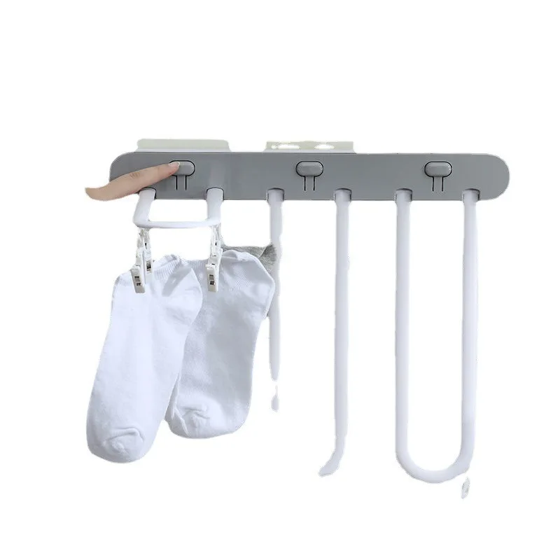 Цена Складная вешалка без перфорации, многофункциональные настенные зажимы для туалета, крытого балкона, сушильные носки, артефакт для дома/пут...