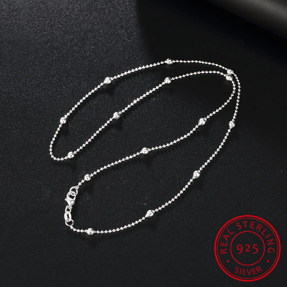 

Slim Thin 925 Sterling Silver Beaded Choker Necklace Women Girl Jewelry Link Necklace 16-24 inchs Ball Chains+Lobster Clasp
