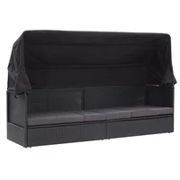 Patio Sofa Bed with Canopy Poly Rattan Black 80.7" x 24.4" x 48.8" Lounger Chair Outdoor Furniture