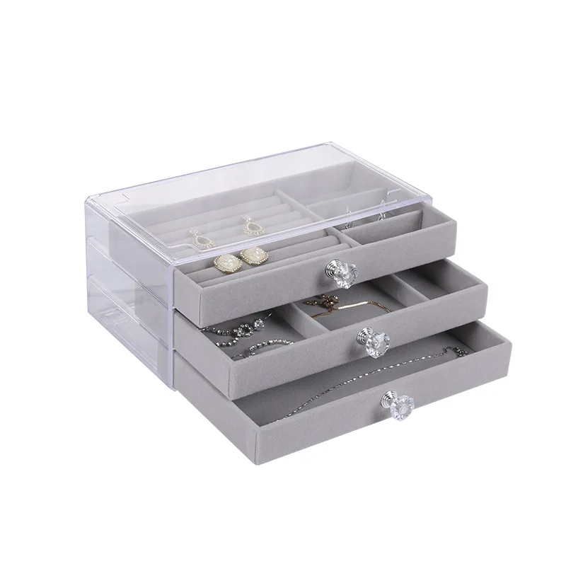 Velvet Jewelry Storage Tray Display Jewel Holder Stand Bracelet Necklace Ring Storage Box Showcase Drawer Jewelry Organize