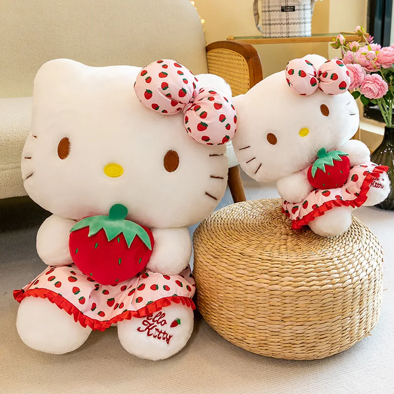 

Новинка 2023 Sanrio мультяшная клубника Hello Kitty плюшевая игрушка подушка кукла диван оверсайз кавайное аниме украшение комнаты подарок