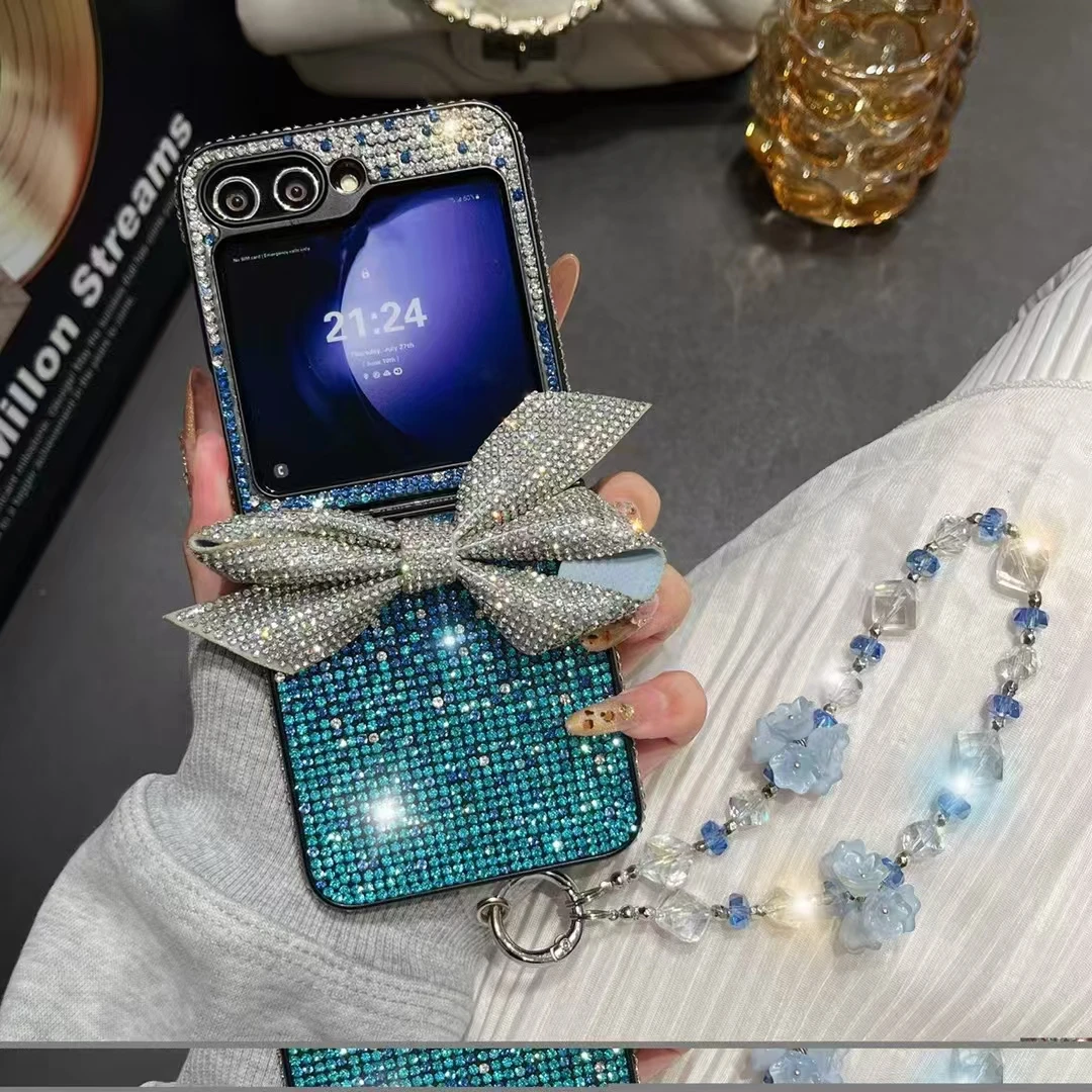 Блестящий чехол для телефона с бриллиантами и бантом цветочным жемчужным