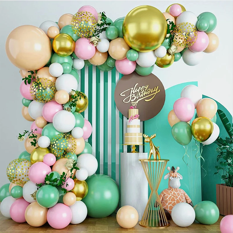 

Sage Green Pink Balloon Garland Arch Kit Gold Confetti Hawaiian Tropical Jungle Girls Baby Bridal Shower Safari Birthday Party