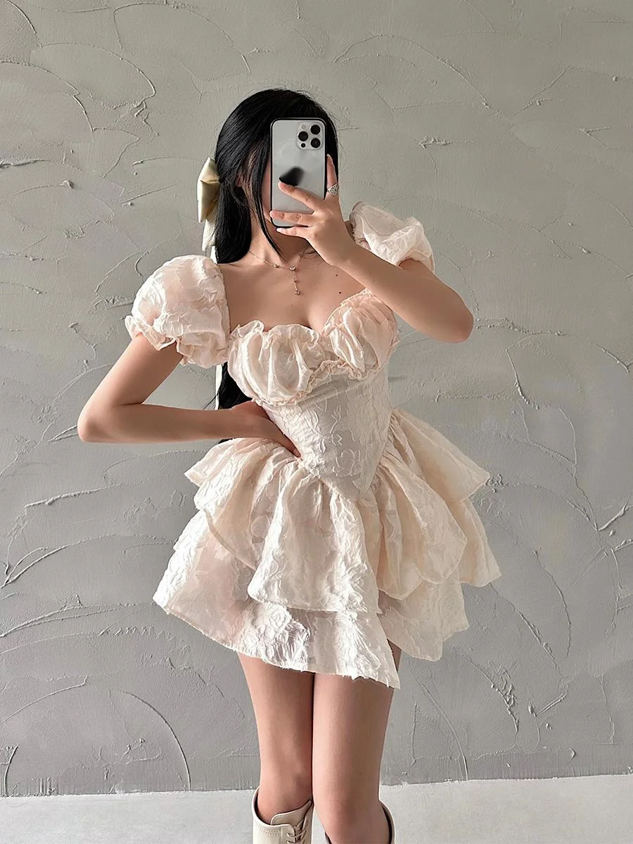 

High WOMENGAGA Sexy Waist Slim Princess Mini Dress Puff Sleeve Short Sleeve Embroidery Short Fashion Sweet Hot Women Dresses 10Q