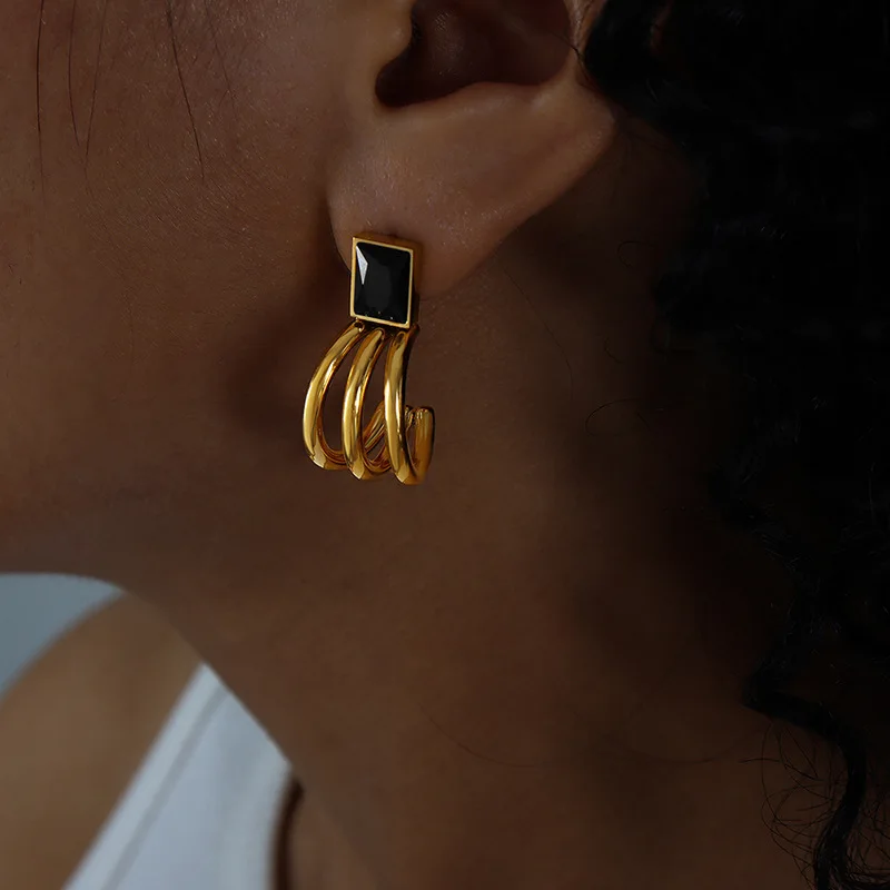 

STELVIO Square Glass Stone Titanium Steel Earrings Gold Plated For Women Jewelry Birthday Gift Summer Accessories