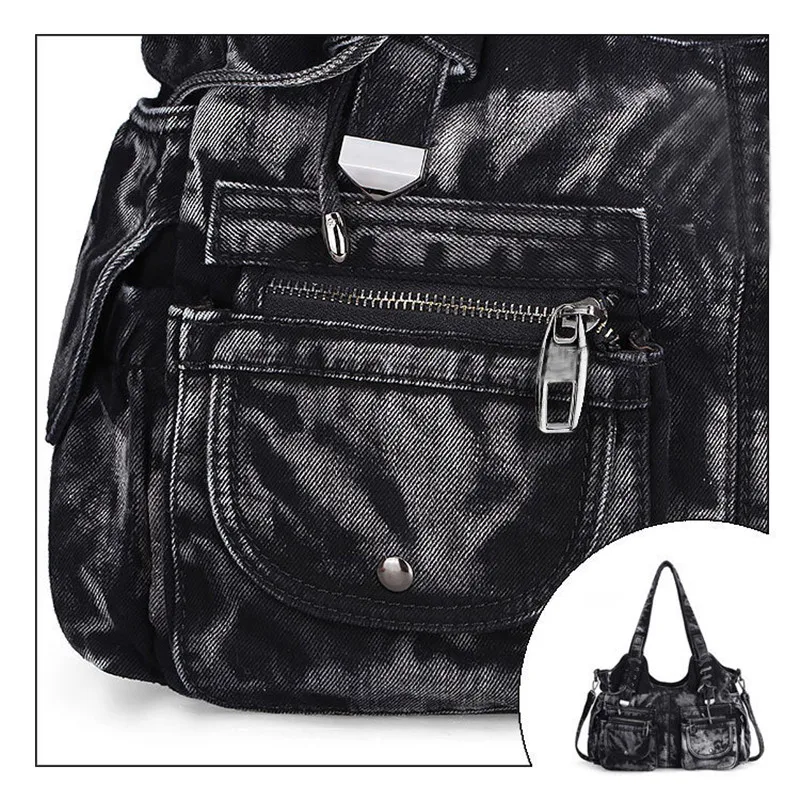 Women Bag Jeans Tote Vintage Shoulder Bag Casual Denim Zipper Handbag Large Capacity Weave tape Creative Fashion Messenger Bag