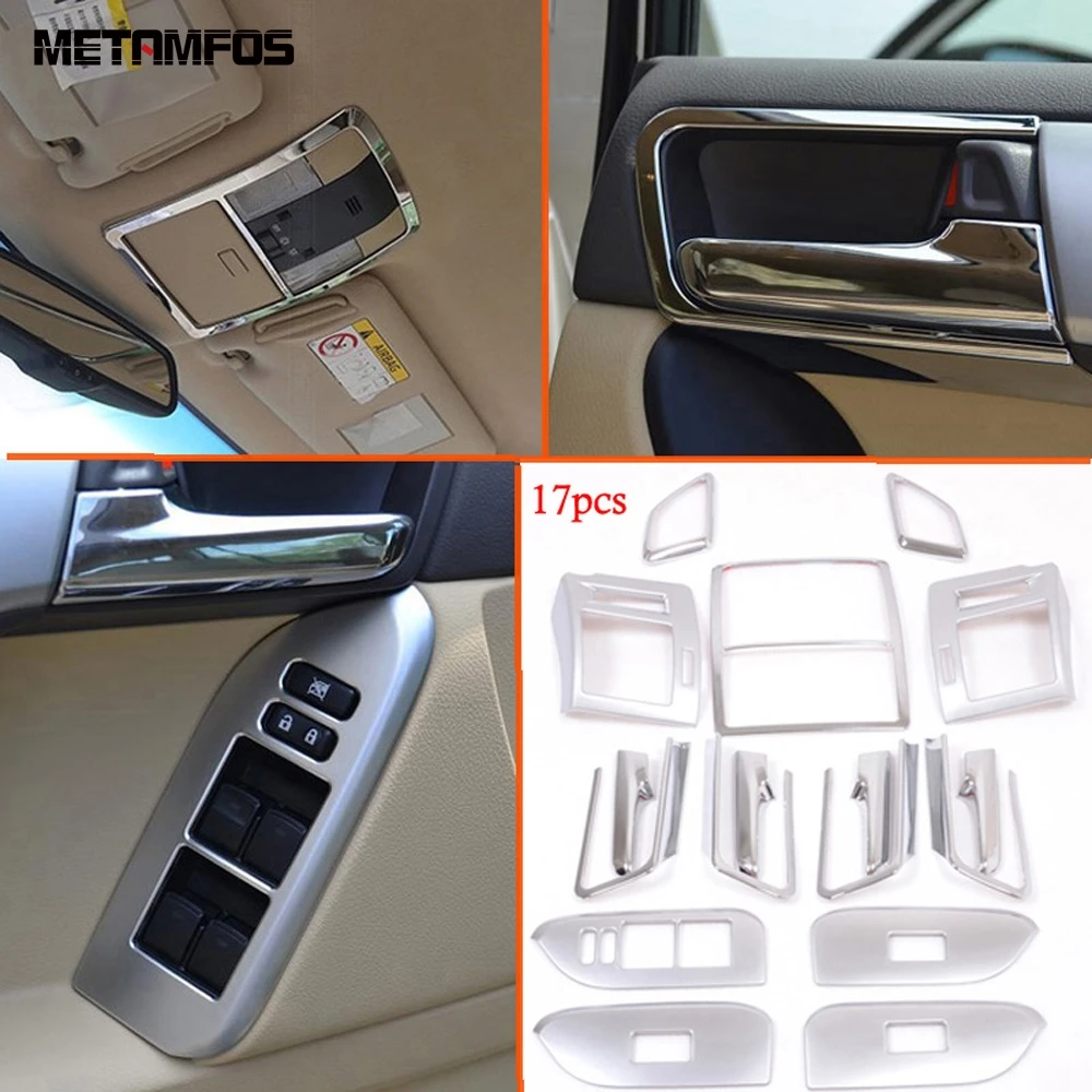 

For Toyota Prado J150 2014 2015 2016 Chrome Inner Armrest Window Lift Switch Panel Door Handle Bowl Air Vent Outlet Cover Trim