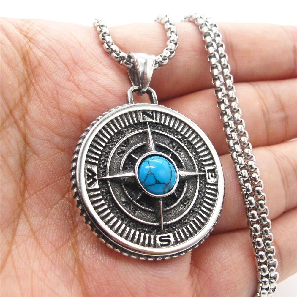 

Mens Vintage Nautical Compass North Star Pendant Necklace Stainless Steel