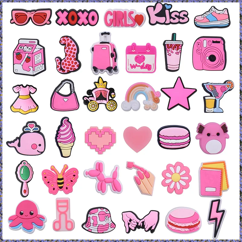 

Shoe Charms Accessories Fits for Crocs Single Sale 1pcs Decorations PVC Buckle for Kids Party Christmas Gifts Pink hat camera