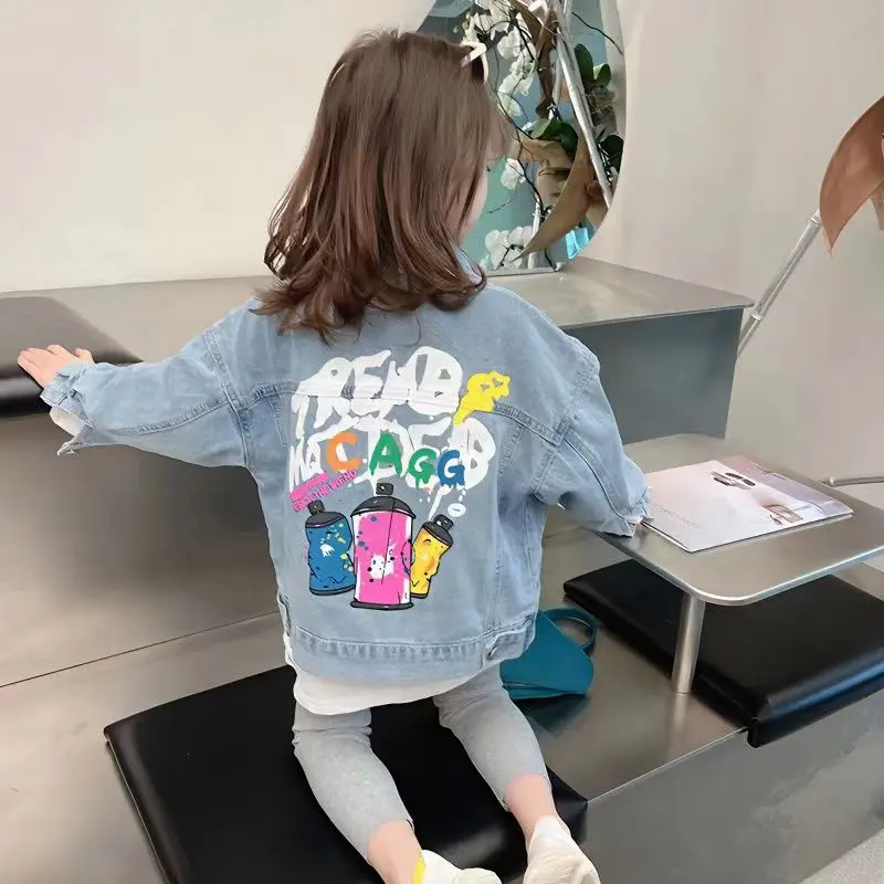 

Girls Denim Jacket Spring 2023 New Top Wearing Street Trendy Clothing Korean Version Fashionable Baby Clothes Chidrens Denim