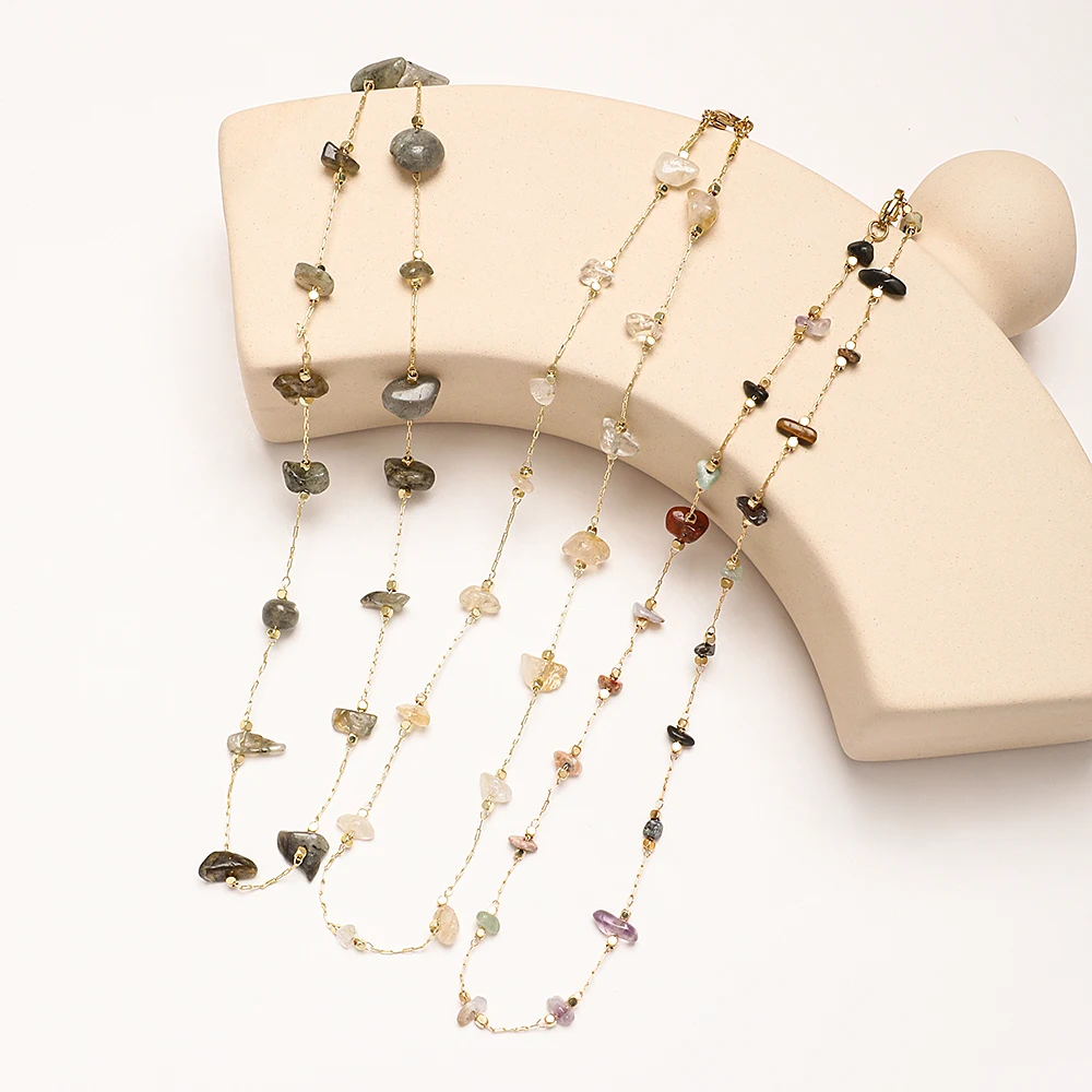 ZMZY простое ожерелье с натуральным кристаллом неправильный камень гравий золотой