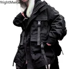Куртка Techwear Мужскаяженская черная с ленточным карманом и капюшоном, уличная одежда на молнии, ветровка в стиле Харадзюкупанккпоп