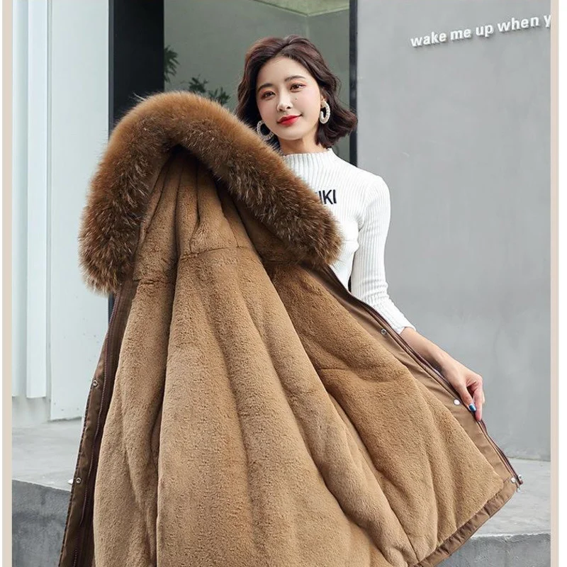 2022 New Winter Womens Jacket Warm Fur Collar Thick Overcoat Fashion Long Hooded Parkas Women Clothing Female Snow Wear Coat