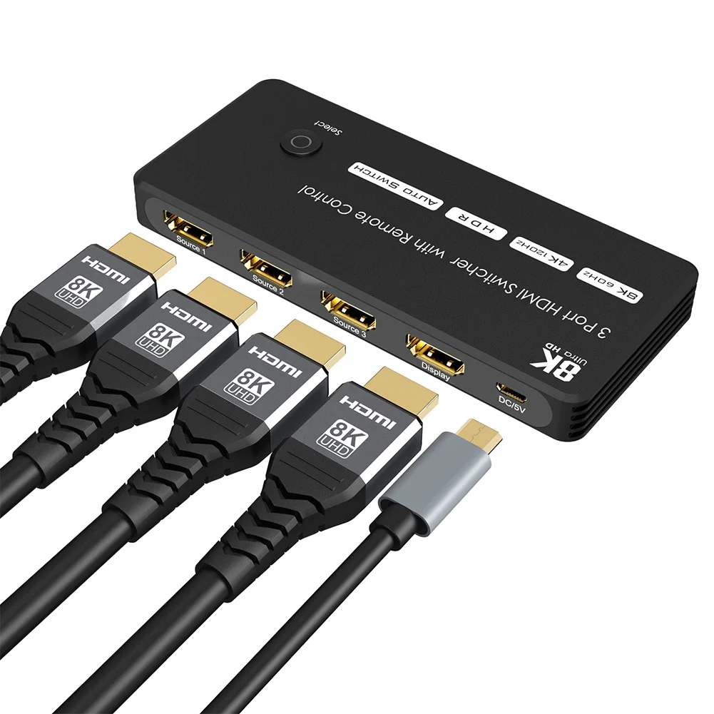 

HDMI-compatible Splitter 3-port 8K 60Hz 3-in-1-out HDTV Switcher Amplifier Adapter For HDTV DVD Video Cable Splitter Supports