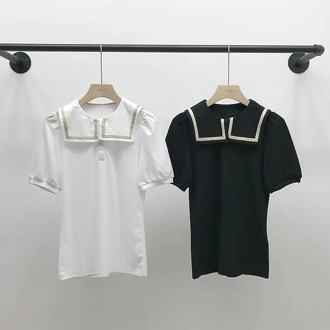 

Korean Golf Ladies Thin Short-sleeved Web Page Pearl Cotton Stretch Breathable College Wind Lapel golfT-shirt