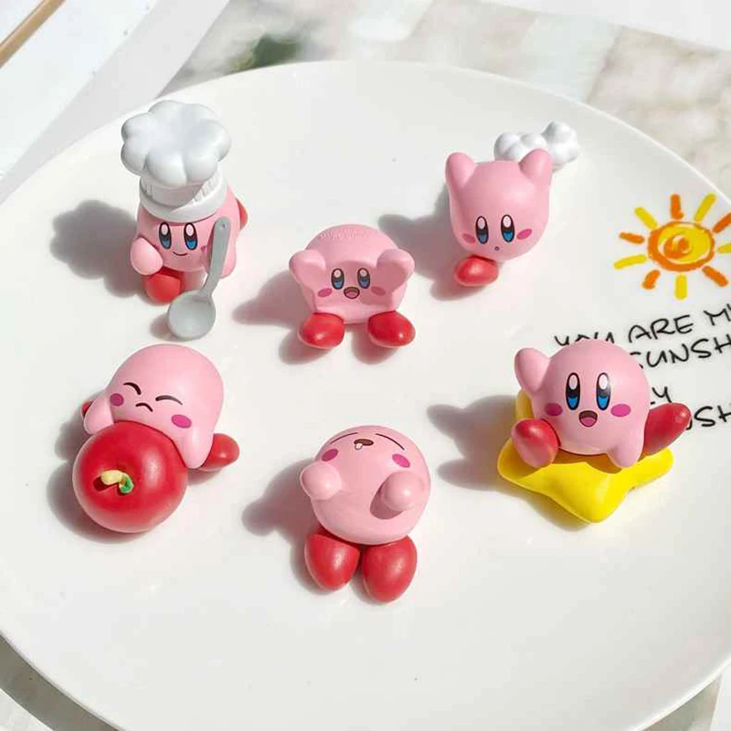 

6 шт./компл., модная Аниме Фигурка Кирби в виде звезды, кавайная экшн-фигурка, милая розовая искусственная кожа, украшение для рабочего стола