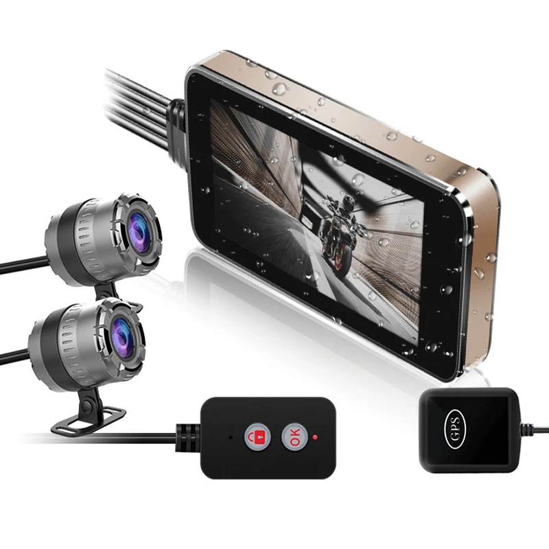 HD 1080P Нажмите 4-дюймовый регистратор вождения мотоцикла Wifi с двумя ...