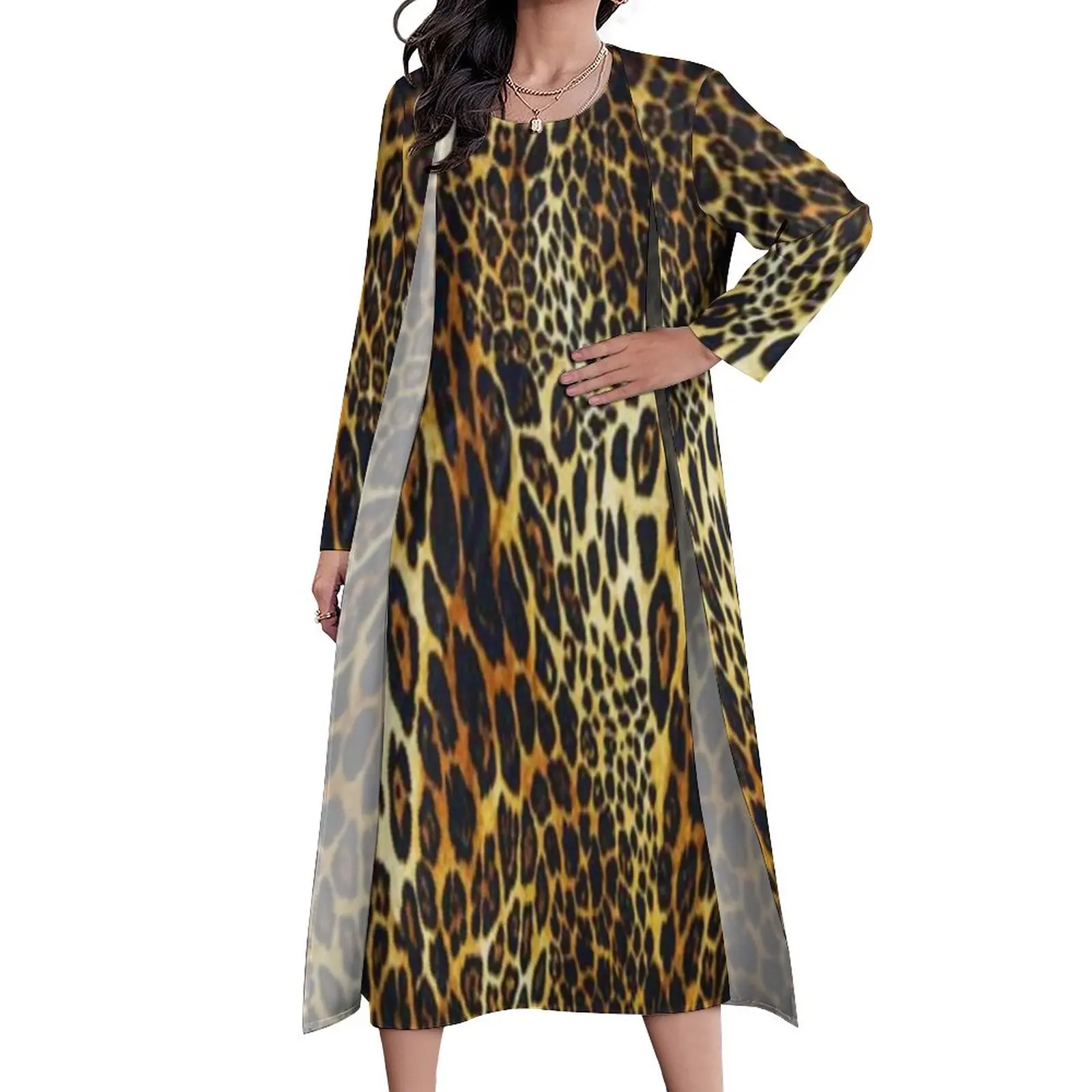 

Платье-макси с принтом тигра, элегантное пляжное длинное платье с рисунком диких животных, в уличном стиле, в стиле бохо, большой размер 5XL, н...