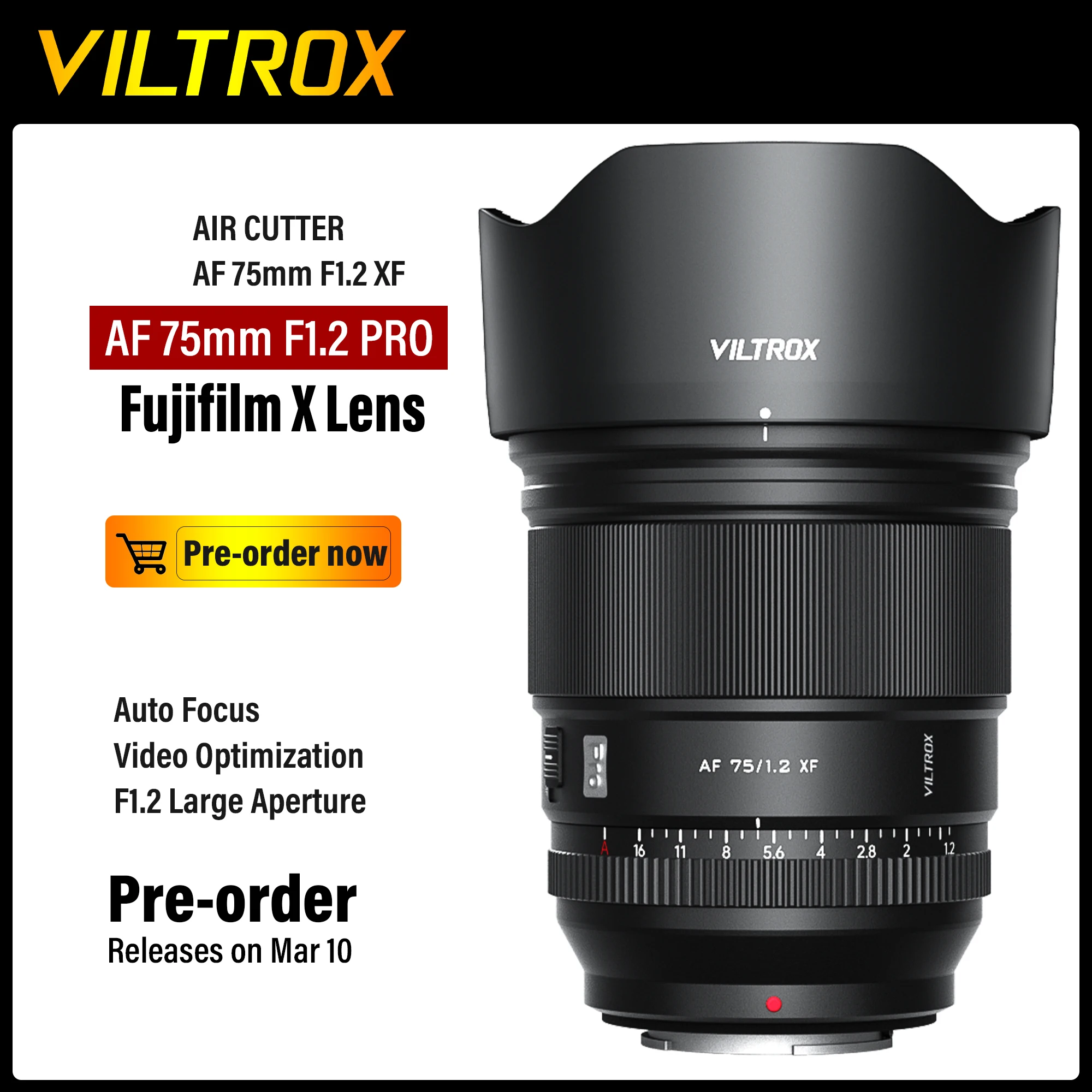 

VILTROX 75 мм F1.2 Fuji X объектив с автофокусом Большая диафрагма портрет фотоаппарата Fujifilm XF