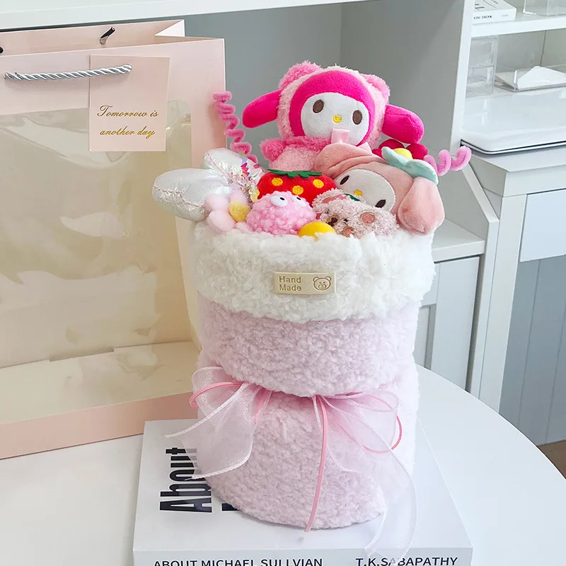 Sanrio My Melody Kuromi Cinnamoroll плюшевая кукла игрушка с цветами креативный букет ручной