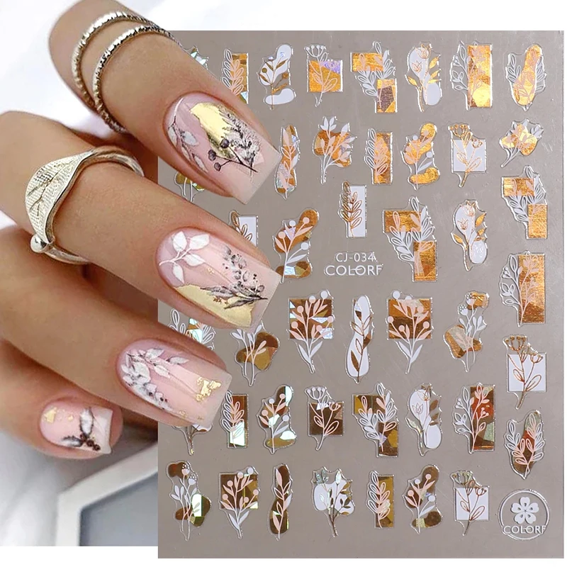 

Leaves Sliders for Manicure Nail Sticker Gold Bronzing Flower Nails Decal Self-adhesive Nails Sticker Nail Design Art Decoration